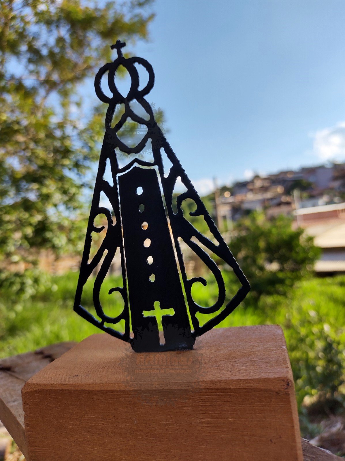 escultura religiosa nossa senhora aparecida decorativa ferro madeira - 6
