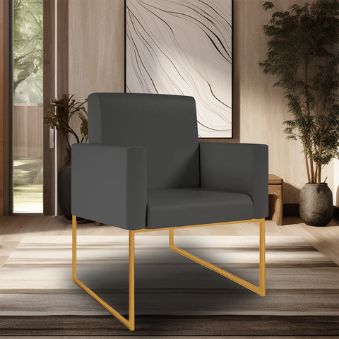 Poltrona Moderna Clínica Courino 3 Cores- Base Ferro Dourado - Cinza