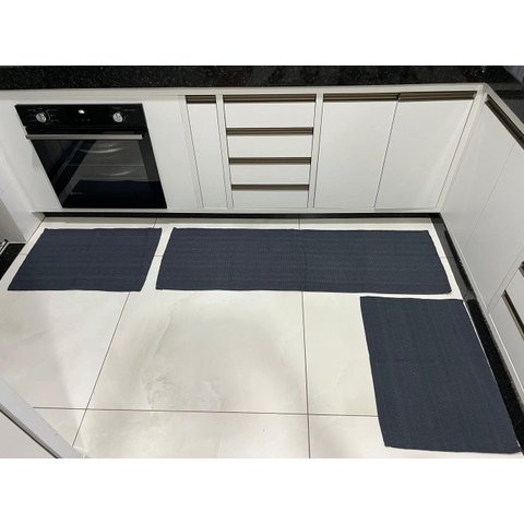 Jogo Rústico 3 Peças 1 Passadeira + 2 Tapetes Cinza Grafite