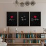 Quadro Amor Fé e Gratidão Preto - Kit 3 telas - 90 x 60 cm - Chassi - 1