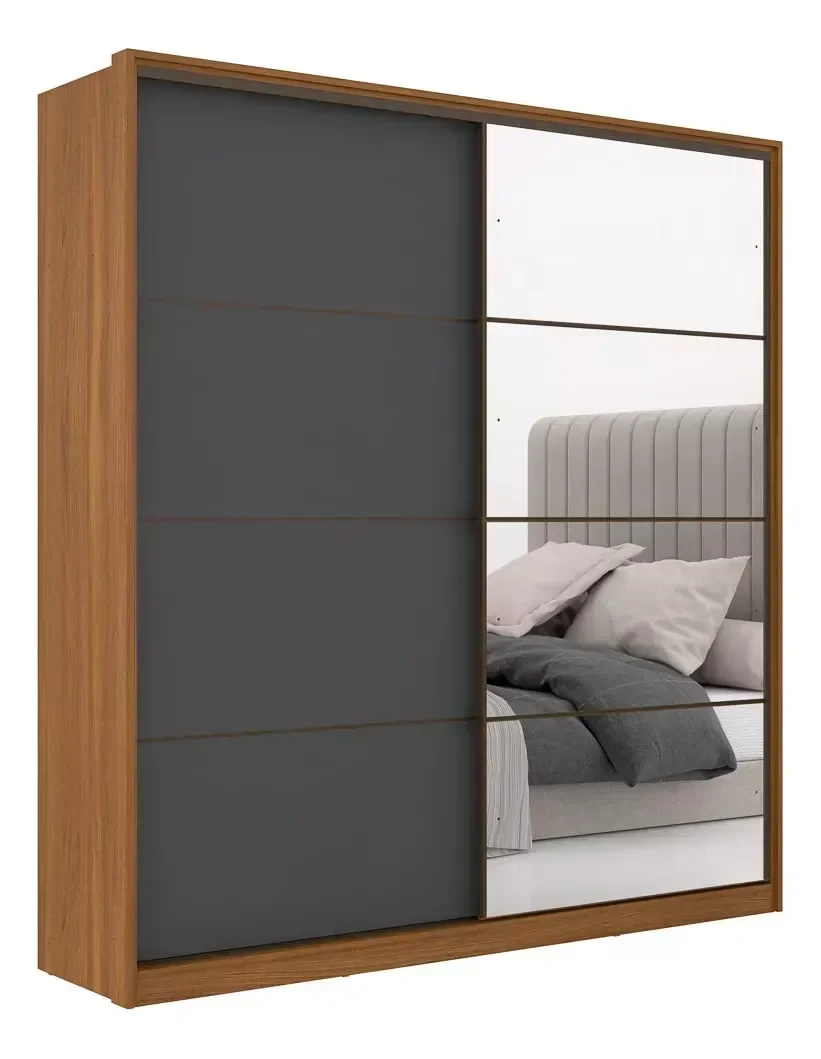 Ver imagem 3 de Guarda Roupa Casal Belga 1 Portas e 1 Espelho - Élpis Móveis - Nogueira Touch/preto Prime Tx