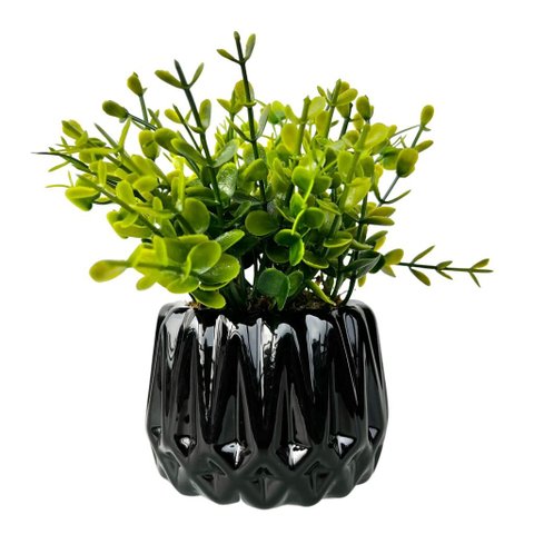 Vaso Cachepot Preto em Alto Relevo 3d Decoração Sala