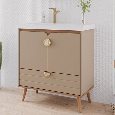 Gabinete para Banheiro 80cm com 2 Portas 1 Gaveta e Cuba de Embutir Trancoso