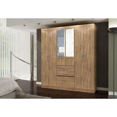 Guarda-Roupa Casal 7 Portas e 2 Gavetas sem Espelho Porto Maxel Ipê Text
