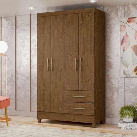 Guarda-Roupa Solteiro Chile 4 Portas e 2 Gavetas Moval Castanho Wood