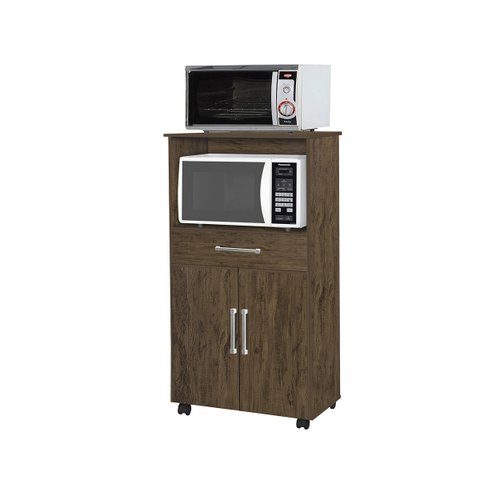 Balcão Armário Duplo Itália Amêndoa para Cozinha Micro-ondas Forno 2 Portas e 1 Gaveta