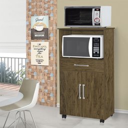 Balcão Armário Duplo Itália Amêndoa para Cozinha Micro-ondas Forno 2 Portas e 1 Gaveta - 2
