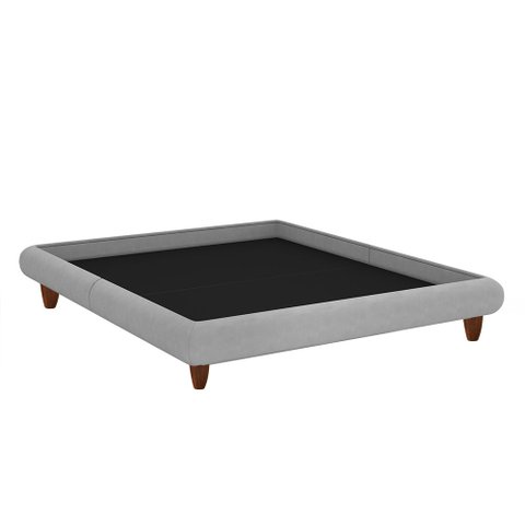 Cama Casal Japonesa 156cm Pés Madeira Haru Linho Cinza Clarinho - Sallar Home