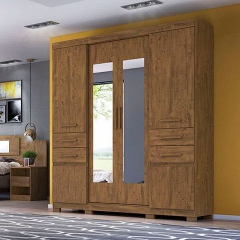 Guarda-Roupa Casal 6 Portas 4 Gavetas com Espelho Aracajú Moval Castanho Wood