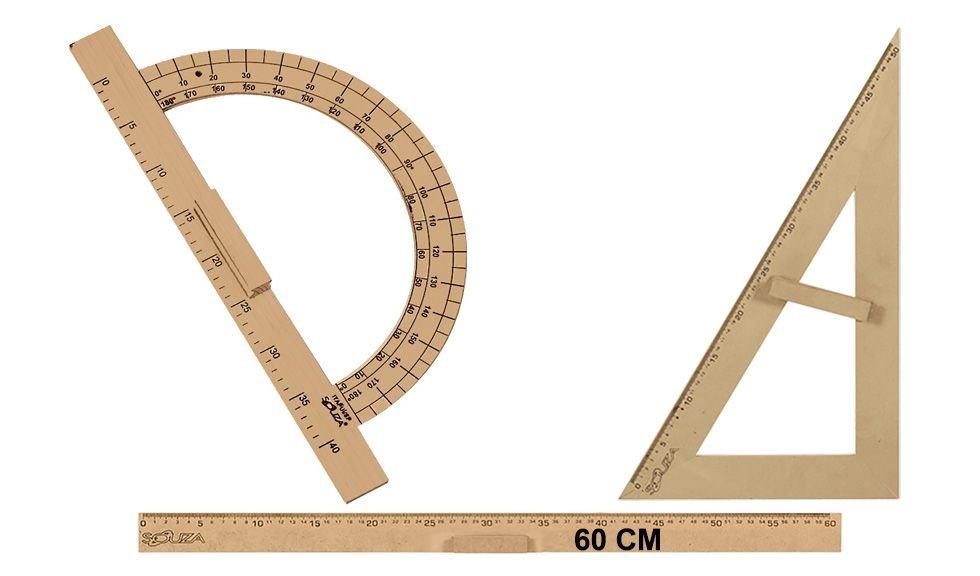 Kit Geométrico do Professor Mdf Com Régua 60 cm 1 Transferidor 180 Graus e 1 Esquadro 30º/60º Graus  - 6
