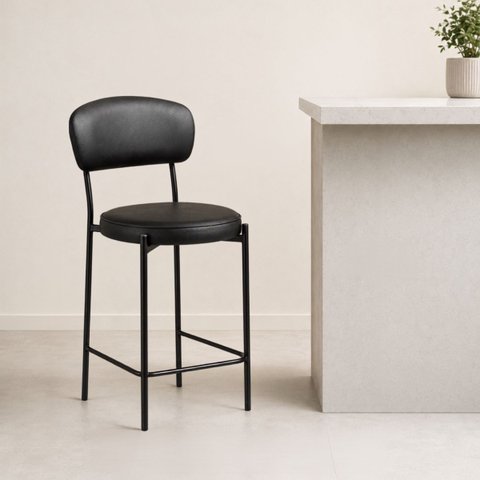 Banqueta Média Antonella 65cm Preta com Encosto e Estrutura em Aço