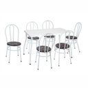 Ver imagem 1 de Mesa com 6 Cadeiras Branca 117x70 Assento Preto Floral - Fil Móveis