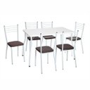 Ver imagem 1 de Mesa com 6 Cadeiras Branca 117x70 Assento Marrom - Fil Móveis