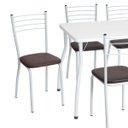 Ver imagem 2 de Mesa com 6 Cadeiras Branca 117x70 Assento Marrom - Fil Móveis