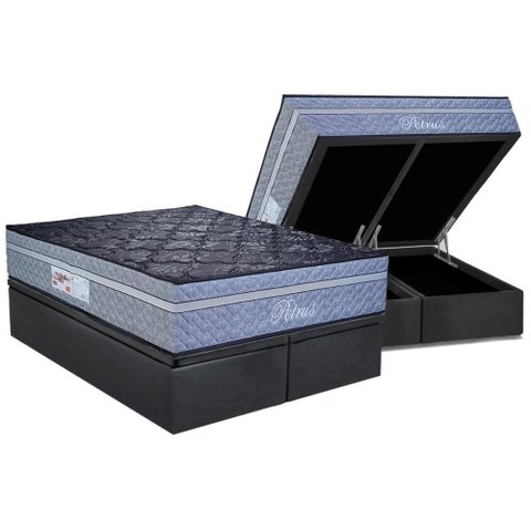 Cama Box Baú King: Colchão Molas Masterpocket Ensacadas Paropas Petrus Grafite + Base Crc Suede