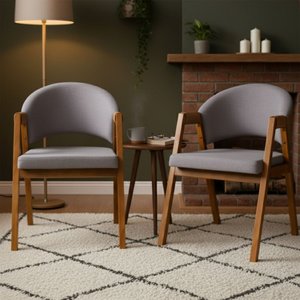 Kit 2 Cadeiras Sala de Jantar Premium com Braço Madeira Maciça Movellu Home