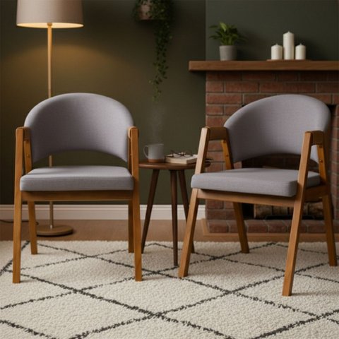 Kit 2 Cadeiras Sala de Jantar Premium com Braço Madeira Maciça Movellu Home