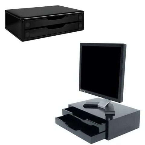 Suporte Monitor em Madeira com 2 Gavetas Ergonomia e Organização Cor Preto