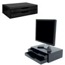 Ver imagem 1 de Suporte Monitor em Madeira com 2 Gavetas Ergonomia e Organização Cor Preto
