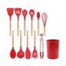 Kit 12 Utensílios Jogo de Cozinha de Silicone com Espatulas Pincel Batedor Manual - Vermelho - 1