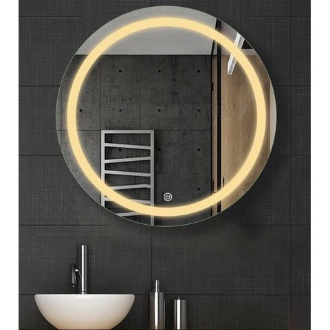 Espelho Jateado Redondo Iluminado com Led Quente e Touch 80cm