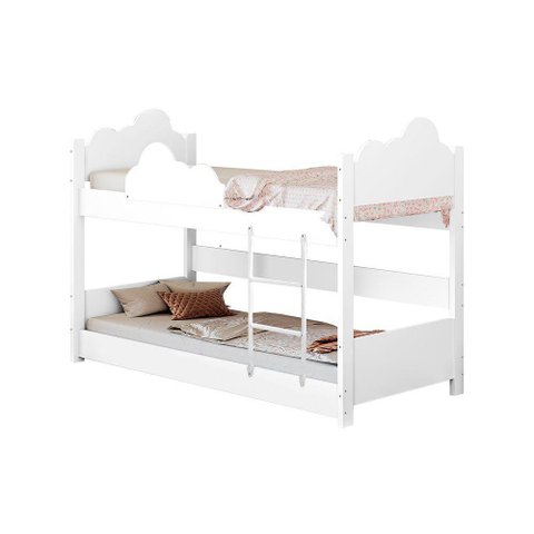 Beliche Solteiro Montessoriana Nuvem Erika Com Colchões Branca Incluso Luminária Led - Branco