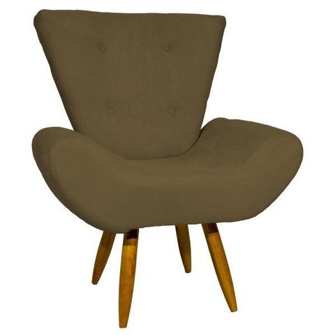 POLTRONA DECORATIVA PARA SALA EMILIA SUEDE MARROM PÉ CASTANHO – CLIQUE E DECORE