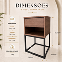 Ver imagem 2 de Mesa de Cabeceira com Gaveta Estilo Industrial Nicho MDF Base em Aço Metalon Freijó/Preto Lh Móveis