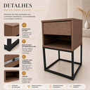 Ver imagem 3 de Mesa de Cabeceira com Gaveta Estilo Industrial Nicho MDF Base em Aço Metalon Freijó/Preto Lh Móveis
