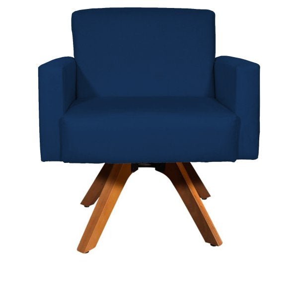 KIT 2 POLTRONAS DECORATIVAS PARA SALA HOPE BASE GIRATÓRIA SUEDE AZUL MARINHO PÉ CASTANHO - CLIQUE E  - 2