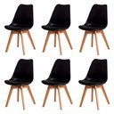 Ver imagem 1 de Kit C/6 Cadeiras Leda – Charles Eames, Saarinen Wood com Almofada Preta
