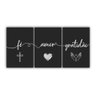 Quadros Decorativos Parede 3 Peças Amor Fe Gratidão Mdf:Estampado - 1