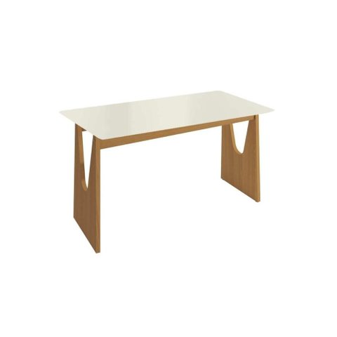 Mesa de Sala Jantar Mila Premium Madeira Maciça c/ Tampo Madeirado c/ Vidro 120x80cm Carvalho/Off
