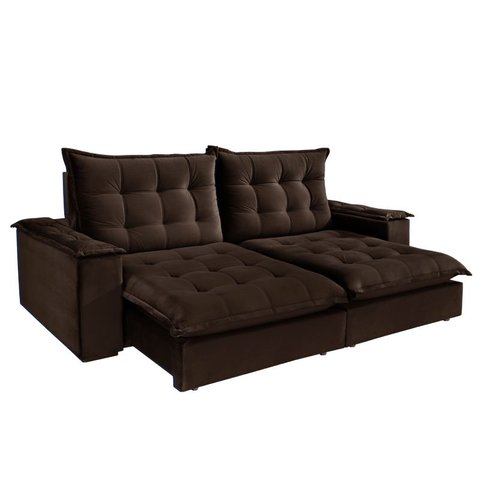 Sofá Retrátil e Reclinável Molas Ensacadas 5 Lugares Atenas Evidence Suede Marrom