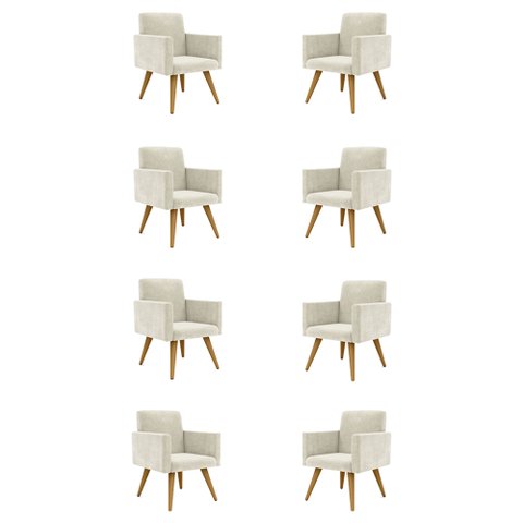 Kit 8 Poltronas Decorativas - Cadeira Escritório Recepção Cor:Bege
