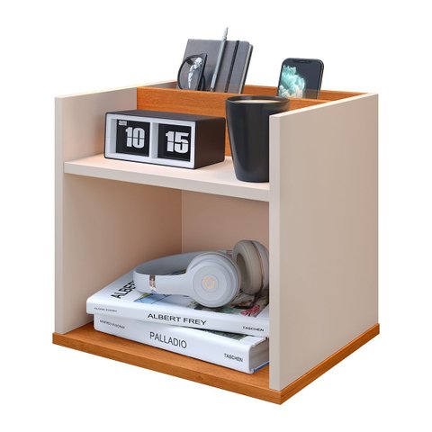 Mesa de Cabeceira Madri Suspensa para Quarto - Off White com Cinamomo