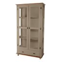 Ver imagem 2 de Cristaleira de Madeira Maciça 2 Portas 1 Gaveta e Pés Torneados - Amêndoa com Tampo e Base Imbuia Gl