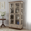 Ver imagem 1 de Cristaleira de Madeira Maciça 2 Portas 1 Gaveta e Pés Torneados - Amêndoa com Tampo e Base Imbuia Gl