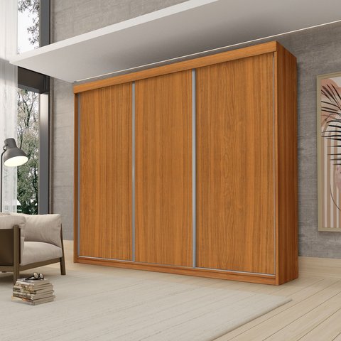 Guarda Roupa Casal Luxo Florença 100% MDF c/ 3 Portas de Correr 5 Gavetas -Trilhos em Alumínio - Lua