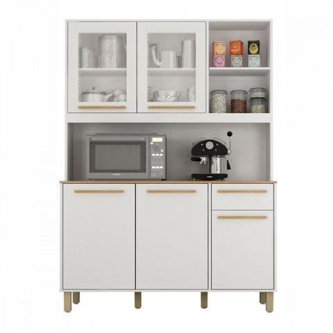 Cozinha Compacta Rubi 5 Portas 1 Gaveta Branco com Cinamomo Valdemoveis
