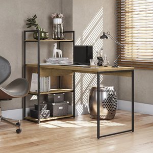 Escrivaninha 136m com Prateleiras Estilo Industrial Li010 Kappesberg Crome - Freijó/preto Fosco