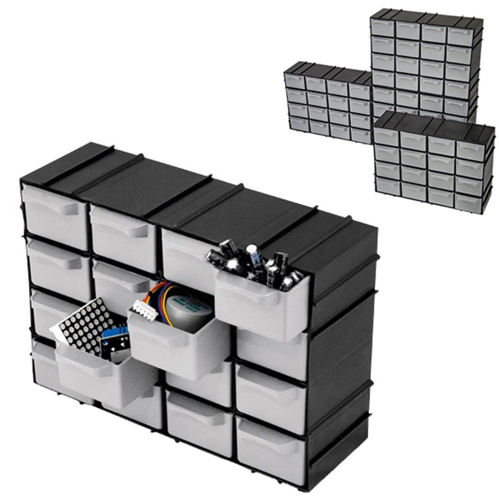 Kit 4 caixas Organizadora Modulável de Plástico com 16 Gavetas