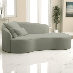 Divã Recamier Sofá Curvo Sala de Tv e Estar Recepção Inglaterra 150cm Lado Direito Linho Verde Oliva