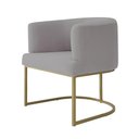 Ver imagem 2 de Poltrona Decorativa Arredondada Emi Base de Ferro Dourado em Veludo Cinza Claro Estofama