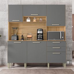 Armário de Cozinha Compacta 6 Portas 2 Gavetas Ferrara - Freijó/gris - 2