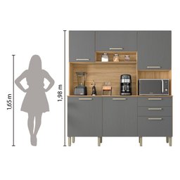 Armário de Cozinha Compacta 6 Portas 2 Gavetas Ferrara - Freijó/gris - 6