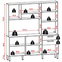 Armário de Cozinha Compacta 6 Portas 2 Gavetas Ferrara - Freijó/gris - 4