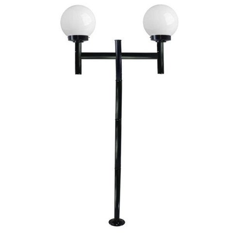 Poste de Jardim com Globo de Vidro Leitoso 15x30 Duplo P20/2 em Aço Preto