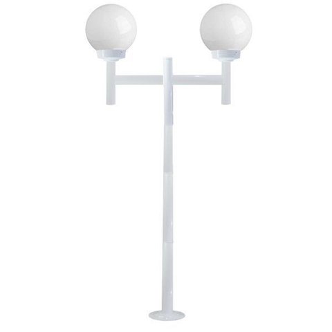 Poste de Jardim com Globo de Vidro Leitoso 15x28 Duplo P20/2 em Aço Branco