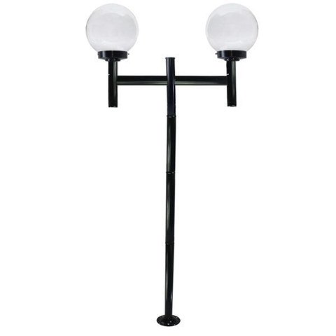 Poste de Jardim com Globo de Vidro Transparente 15x28 Duplo P20/2 em Aço Preto